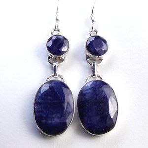 11.0 Ct Dangle SAPPHIRE Sterling SILVER Earrings